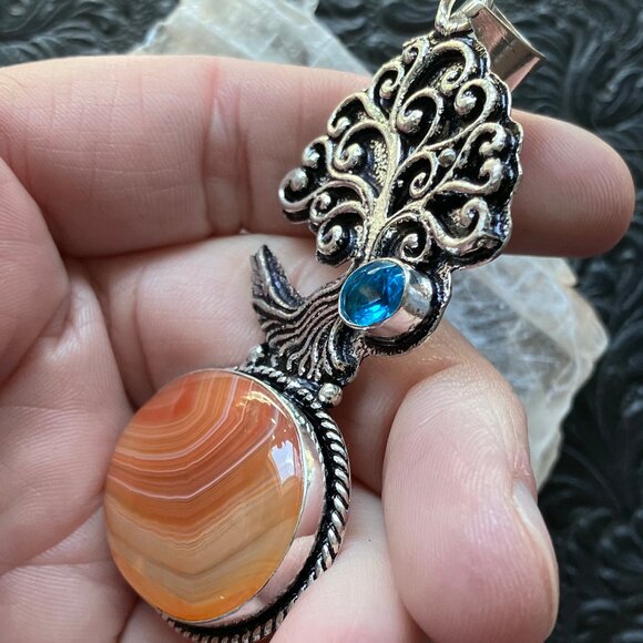 Tree With Blue Topaz and Sardonyx Pendant Crystal Stone Jewelry - Picture 4 of 7